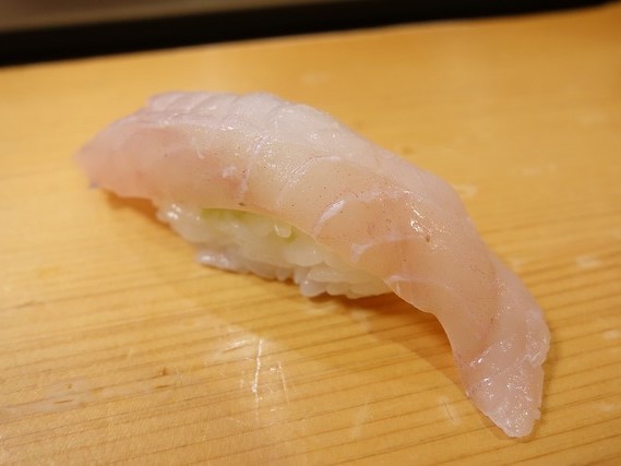 A photo of Darkbanded rockfish (Kuromebaru) nigiri