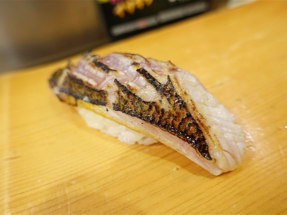 A photo of Yellow-striped butterfish (Takabe) nigiri