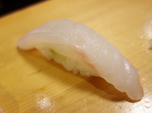 A photo of Garish hind (Shimahata) nigiri