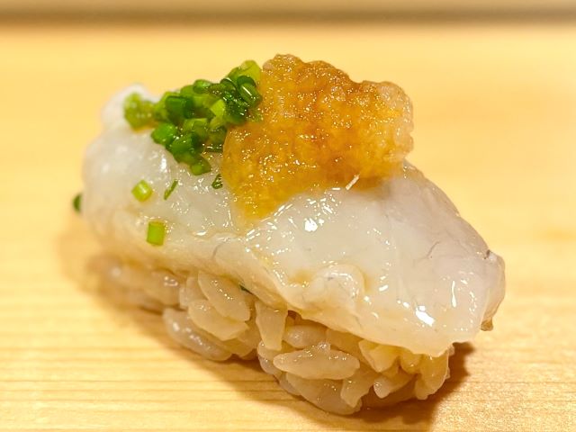 A photo of Fugu nigiri