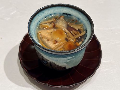 A photo of Chawanmushi with sake and chestnut