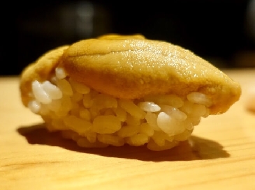 A photo of aka uni nigiri sushi
