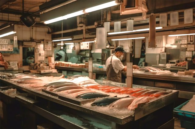 A photo of fish seller