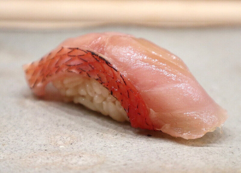 Noka - Kinmedai, also known as golden eye snapper, is delicious in winter,  but it is said that the best time for kinmedai is actually in spring,  before laying their eggs. Some