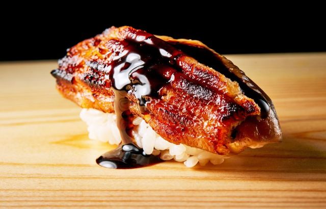 A photo of anago nigiri sushi