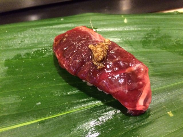 A photo of Minke whale　nigiri sushi