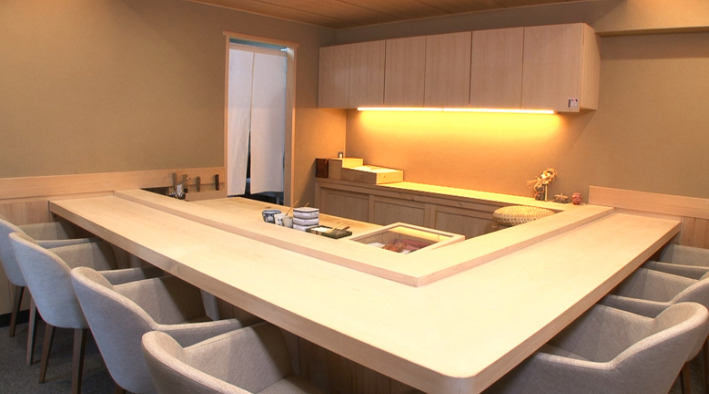 A photo of a high-end sushi restaurant interior