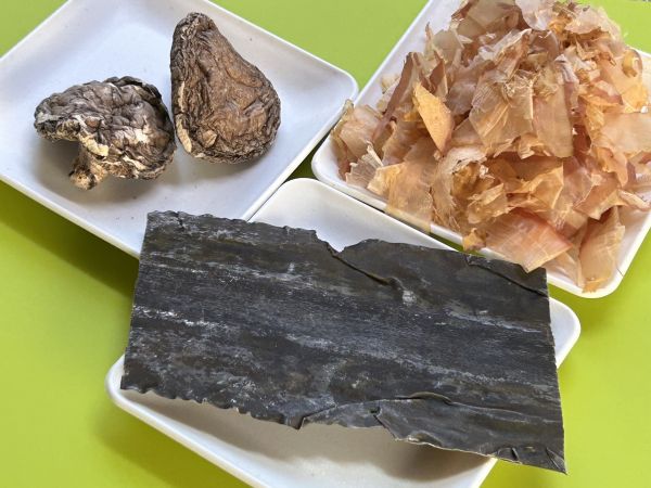 A photo of three traditional Japanese dashi ingredients